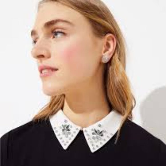 NWT LOFT Jeweled Collar Ponte Flare Dress - Picture 2 of 3